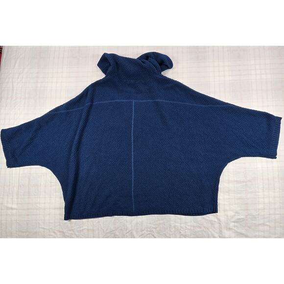 Habitat Womens Cowl Neck Waffle Knit Poncho Top Lagenlook Baltic Blue M/L - Picture 2 of 12